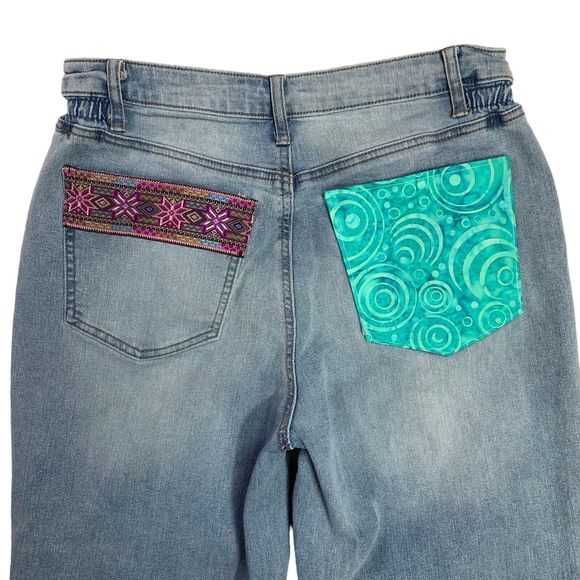Nobo Jeans Patchwork Boho Distressed Flower Teal Pink Button Fly Junior 11 - Picture 11 of 13